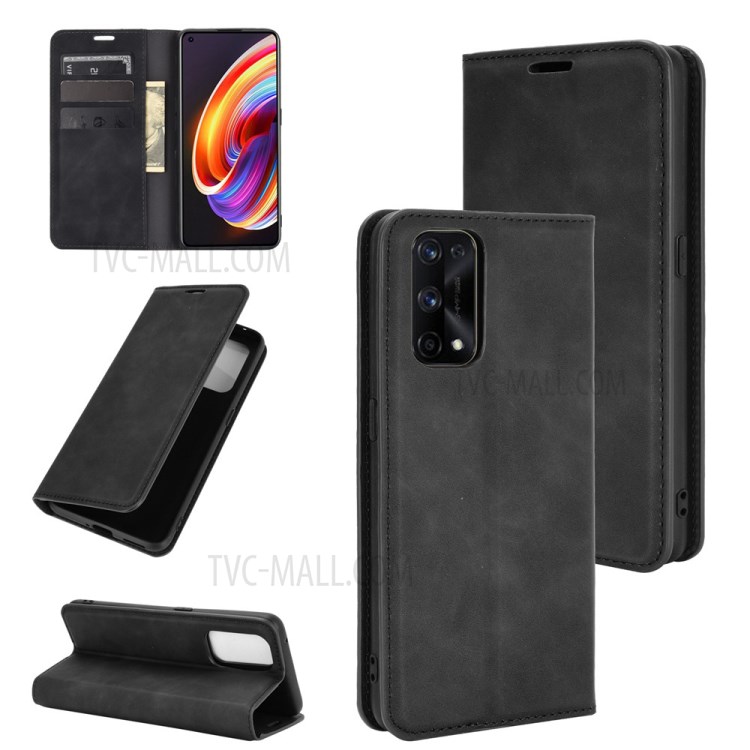 Skin-Touch Auto-absorbed Leather Protective Flip Case Cover for Realme X7 Pro / Realme X7 Pro 5G - Black-1