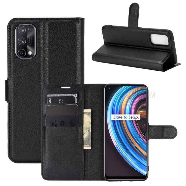 Litchi Texture Leather Wallet Phone Protective Case for Realme X7 / Realme X7 5G - Black-1