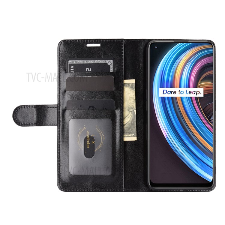 For Realme X7 Crazy Horse Leather Case with Wallet Stand - Black-5