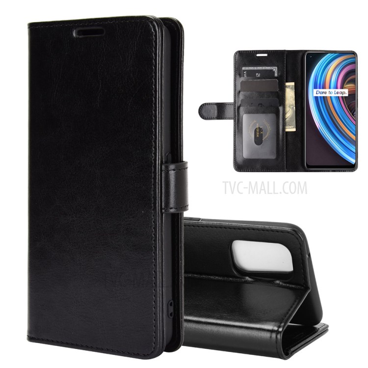For Realme X7 Crazy Horse Leather Case with Wallet Stand - Black-8