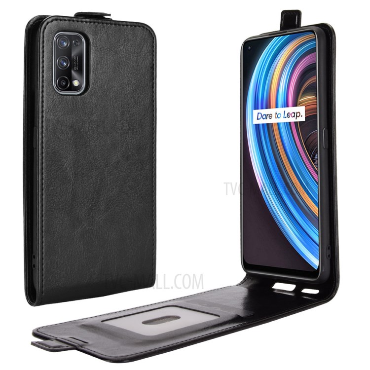Vertical Flip Crazy Horse Leather Case with Card Slot for Realme X7 - Black-1