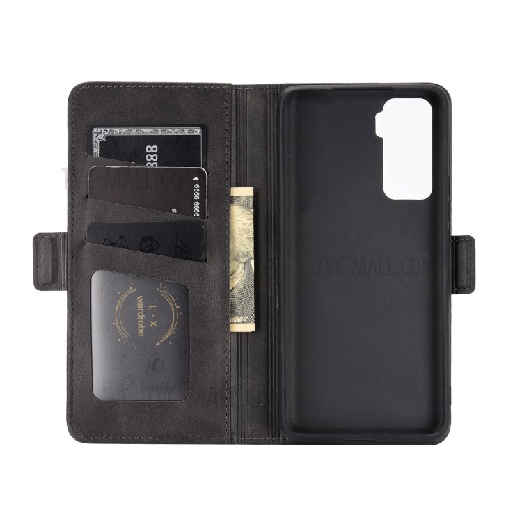 Wallet Stand PU Leather Case Cover with Double Magnetic Clasp for vivo iQOO 5 5G - Black-2