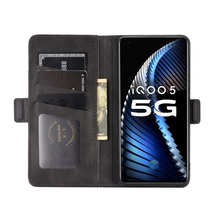 Wallet Stand PU Leather Case Cover with Double Magnetic Clasp for vivo iQOO 5 5G - Black-3