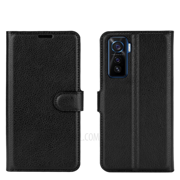 Litchi Grain Wallet Stand Leather Protective Phone Shell for vivo iQOO 5 5G - Black-5