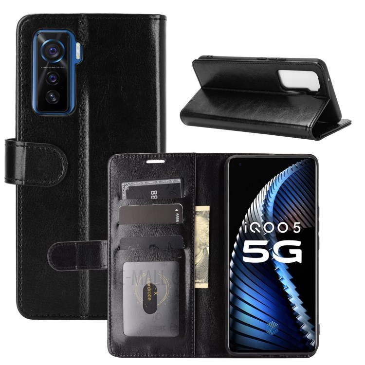 Crazy Horse Leather Shell with Wallet Stand for vivo iQOO 5 5G - Black-1