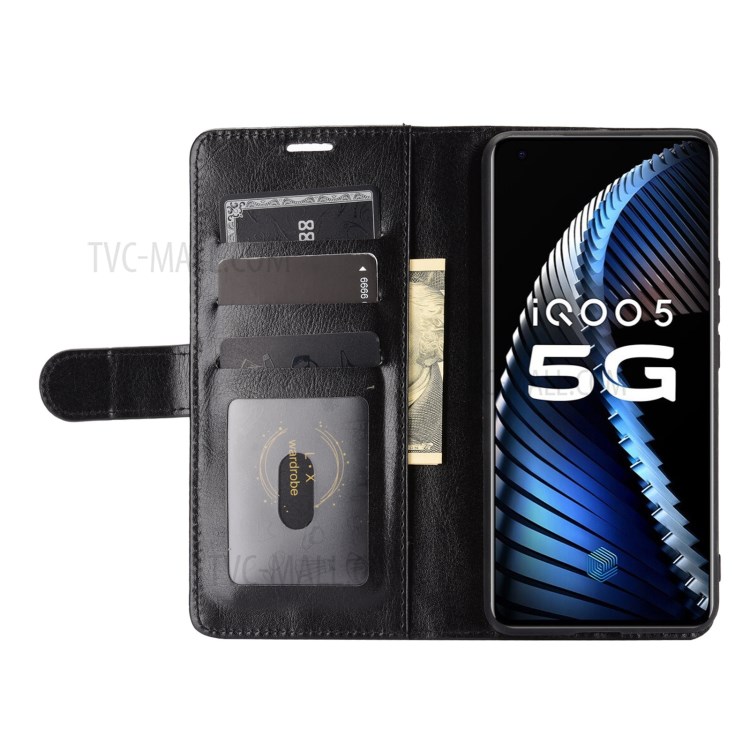 Crazy Horse Leather Shell with Wallet Stand for vivo iQOO 5 5G - Black-5