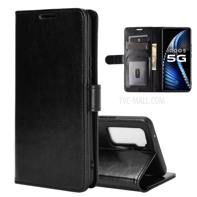 Crazy Horse Leather Shell with Wallet Stand for vivo iQOO 5 5G - Black-8