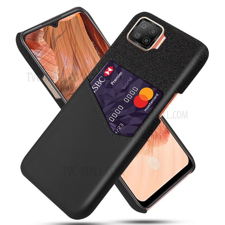 Cloth + PU Leather Coated with Card Holder Hard PC Phone Shell for Oppo F17 - Black-1