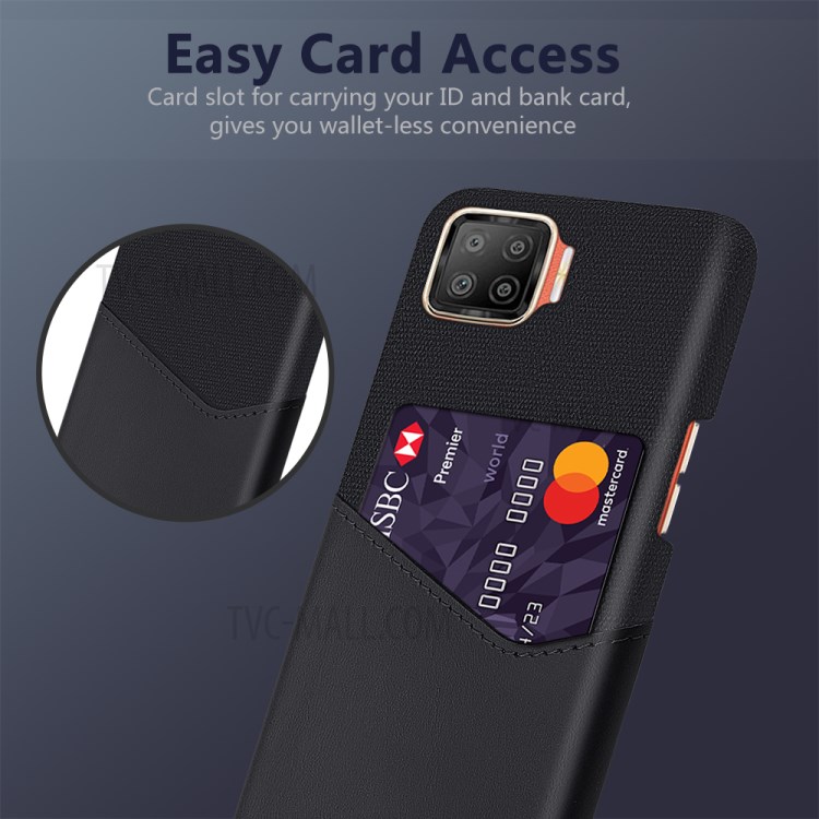 Cloth + PU Leather Coated with Card Holder Hard PC Phone Shell for Oppo F17 - Black-2