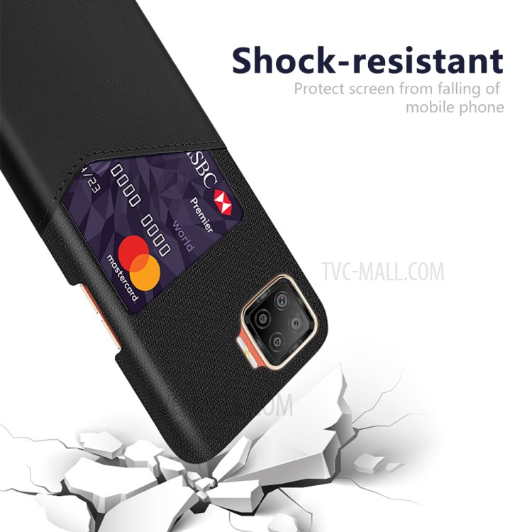 Cloth + PU Leather Coated with Card Holder Hard PC Phone Shell for Oppo F17 - Black-3