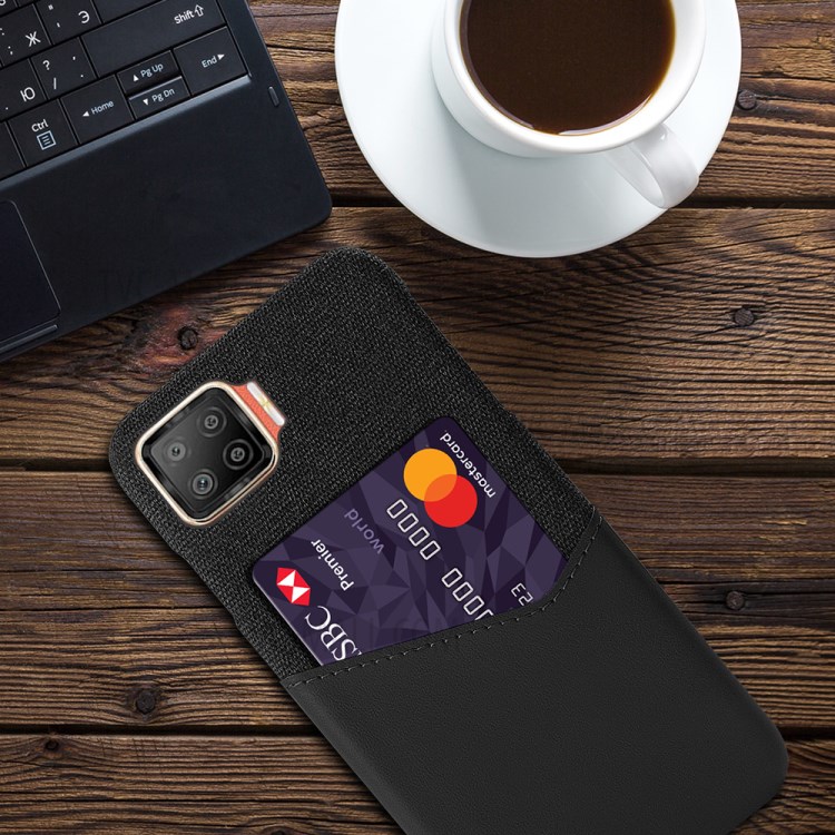 Cloth + PU Leather Coated with Card Holder Hard PC Phone Shell for Oppo F17 - Black-4