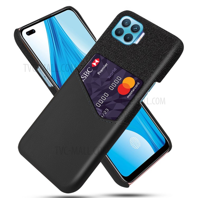 Cloth + PU Leather Coated PC Protective Case with Card Slot for Oppo F17 Pro - Black-1