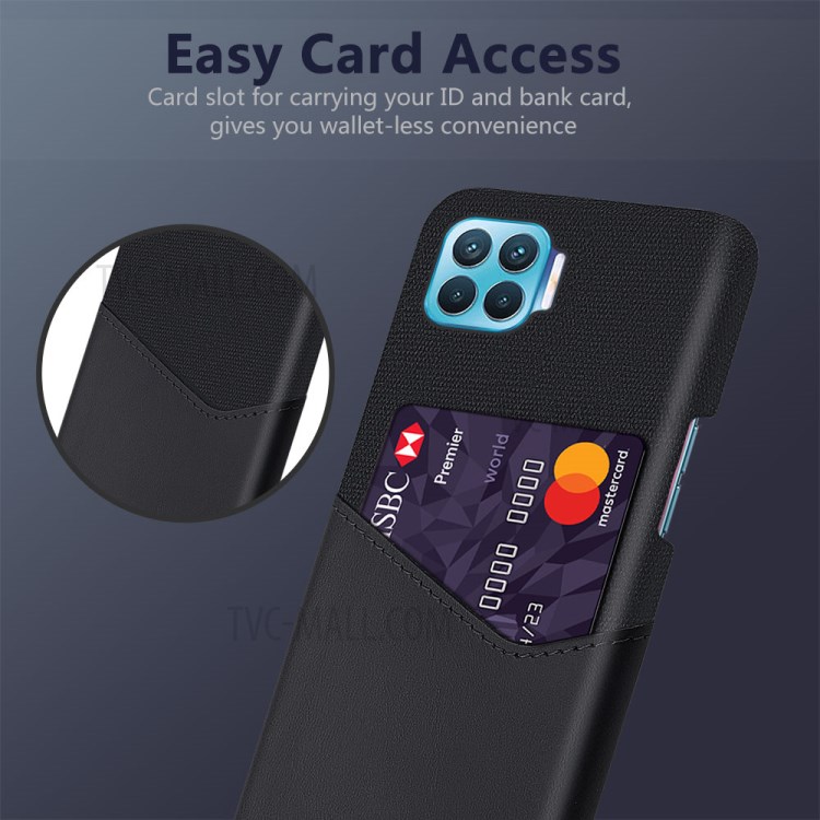 Cloth + PU Leather Coated PC Protective Case with Card Slot for Oppo F17 Pro - Black-2