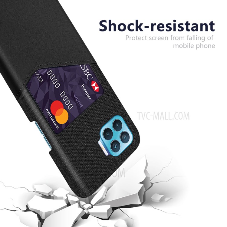 Cloth + PU Leather Coated PC Protective Case with Card Slot for Oppo F17 Pro - Black-3