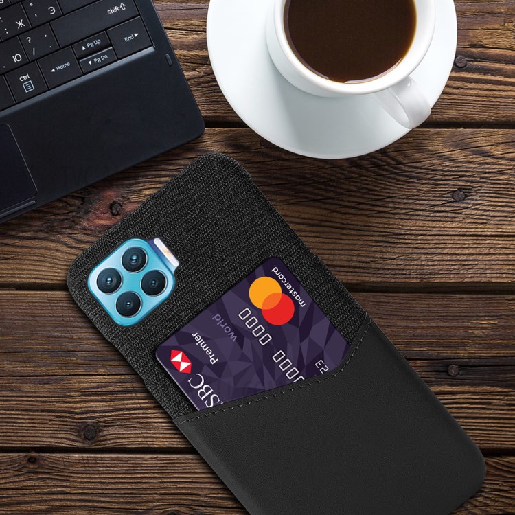 Cloth + PU Leather Coated PC Protective Case with Card Slot for Oppo F17 Pro - Black-4