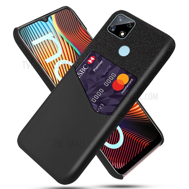 Cloth Surface + PC Hybrid Phone Cover Case with Card Slot for Realme Narzo 20 - Black-1