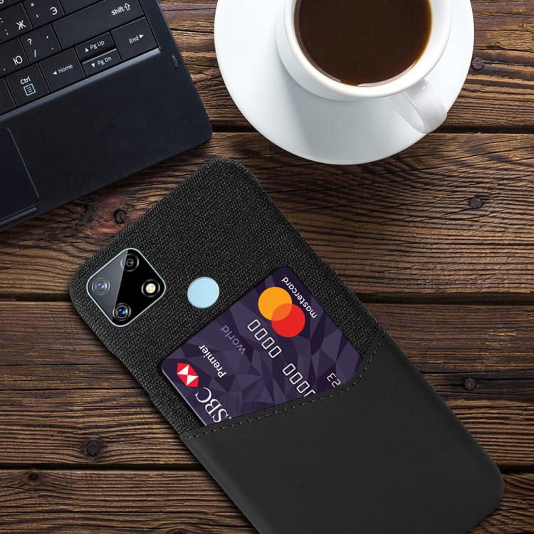 Cloth Surface + PC Hybrid Phone Cover Case with Card Slot for Realme Narzo 20 - Black-4