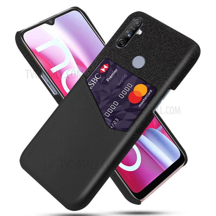 Woven Design PC + Cloth Hybrid Phone Cover Case with Card Slot for Realme Narzo 20A - Black-1