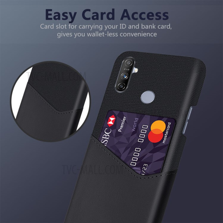 Woven Design PC + Cloth Hybrid Phone Cover Case with Card Slot for Realme Narzo 20A - Black-2