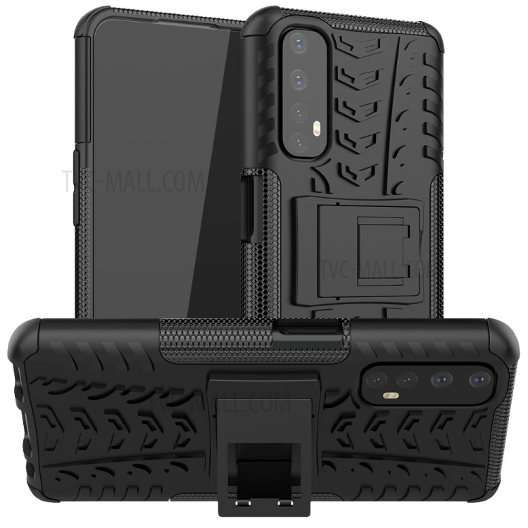 2 in 1 Cool Tyre Kickstand PC + TPU Hybrid Case for Realme 7 (Global) / Realme 7 (Asia) - Black-1