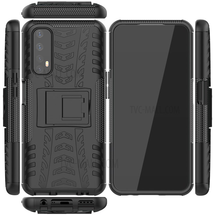 2 in 1 Cool Tyre Kickstand PC + TPU Hybrid Case for Realme 7 (Global) / Realme 7 (Asia) - Black-15