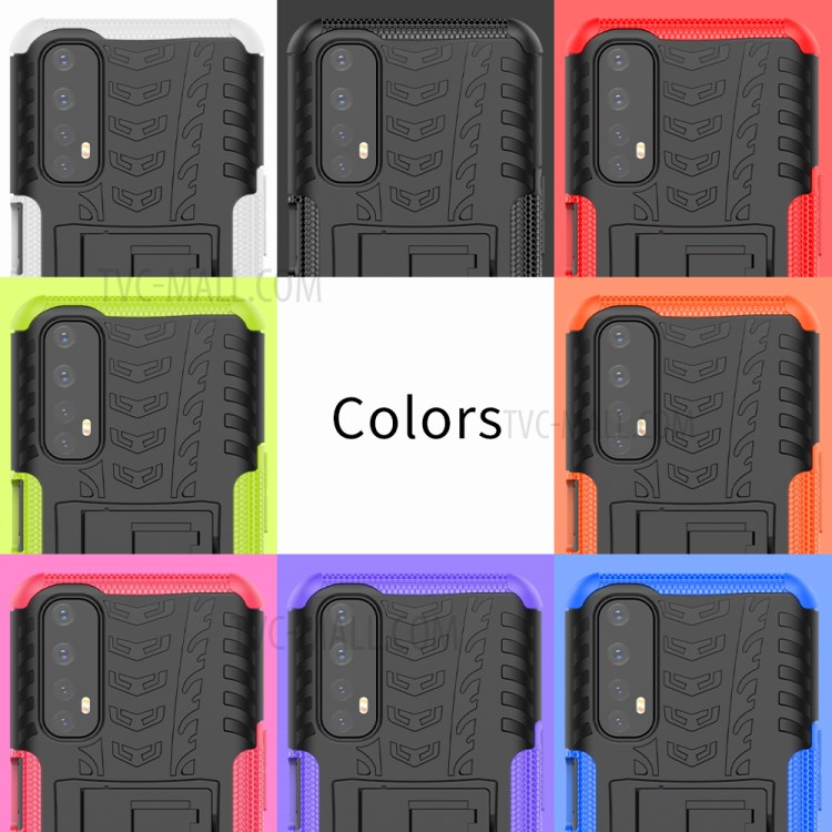 2 in 1 Cool Tyre Kickstand PC + TPU Hybrid Case for Realme 7 (Global) / Realme 7 (Asia) - Black-16