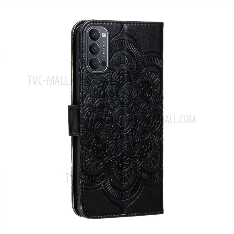 Imprint Mandala Flower Wallet Leather Magnetic Cover for Oppo Reno4 5G - Black-3
