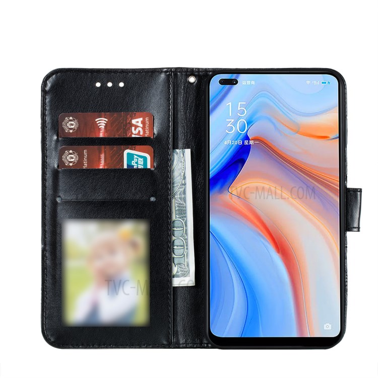 Imprint Mandala Flower Wallet Leather Magnetic Cover for Oppo Reno4 5G - Black-4