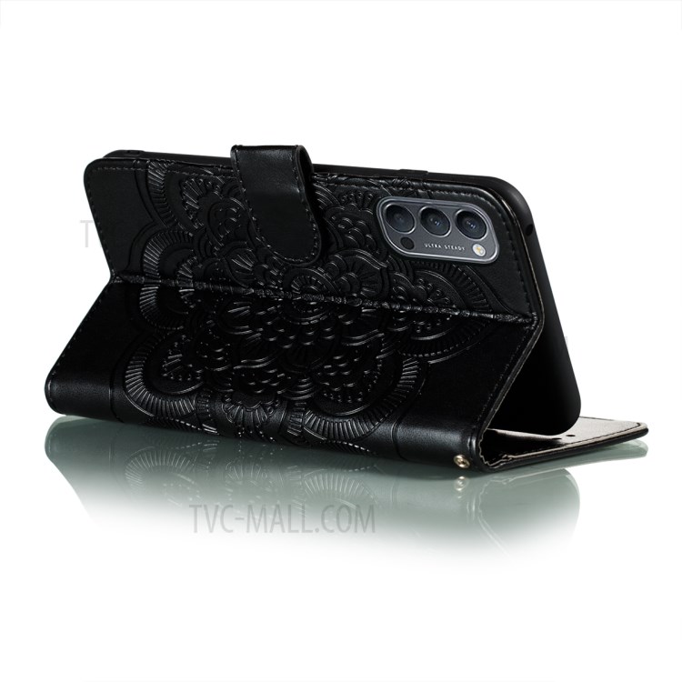 Imprint Mandala Flower Wallet Leather Magnetic Cover for Oppo Reno4 5G - Black-5