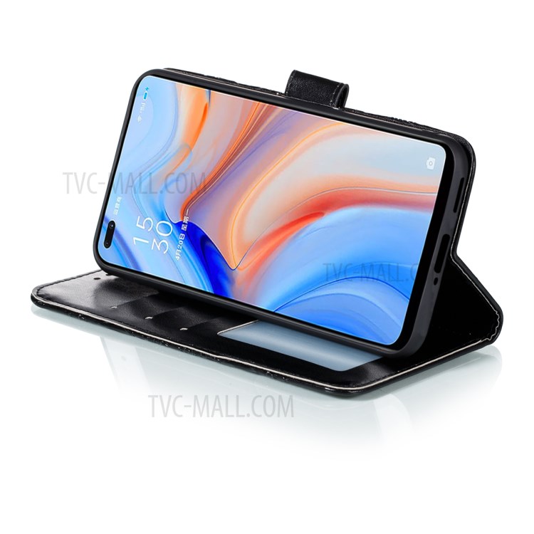 Imprint Mandala Flower Wallet Leather Magnetic Cover for Oppo Reno4 5G - Black-6