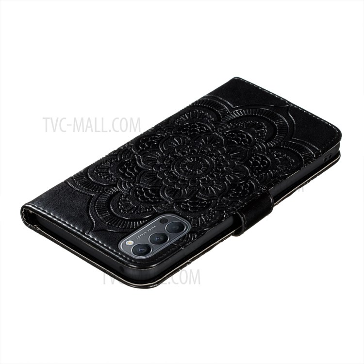 Imprint Mandala Flower Wallet Leather Magnetic Cover for Oppo Reno4 5G - Black-8