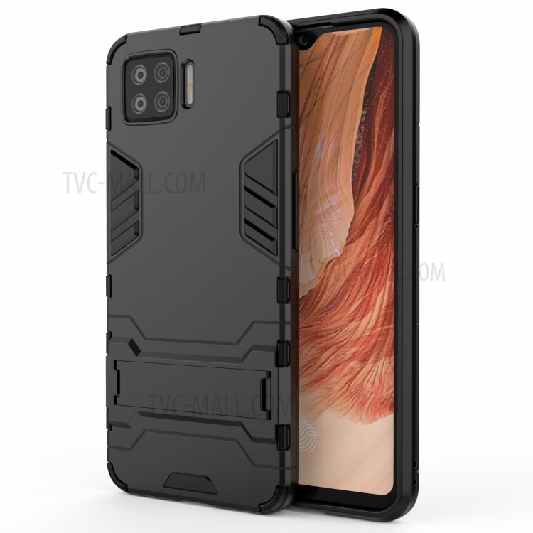 2 in 1 Mobile Phone PC + TPU Hybrid Phone Cover with Kickstand for Oppo F17 - Black-1