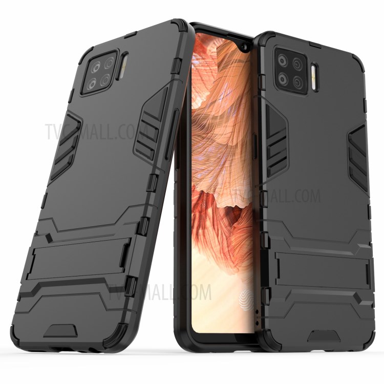2 in 1 Mobile Phone PC + TPU Hybrid Phone Cover with Kickstand for Oppo F17 - Black-2