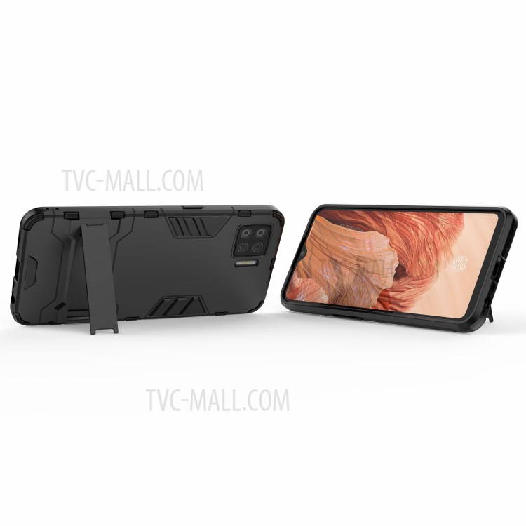 2 in 1 Mobile Phone PC + TPU Hybrid Phone Cover with Kickstand for Oppo F17 - Black-3