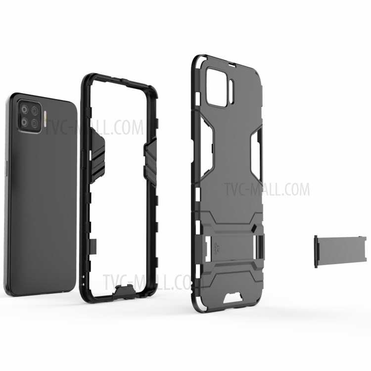 2 in 1 Mobile Phone PC + TPU Hybrid Phone Cover with Kickstand for Oppo F17 - Black-4
