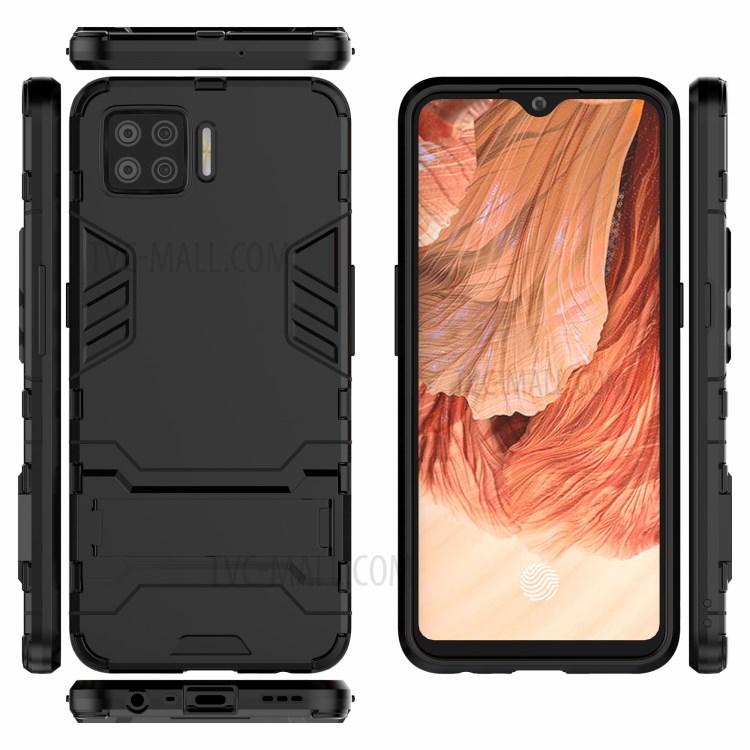 2 in 1 Mobile Phone PC + TPU Hybrid Phone Cover with Kickstand for Oppo F17 - Black-7