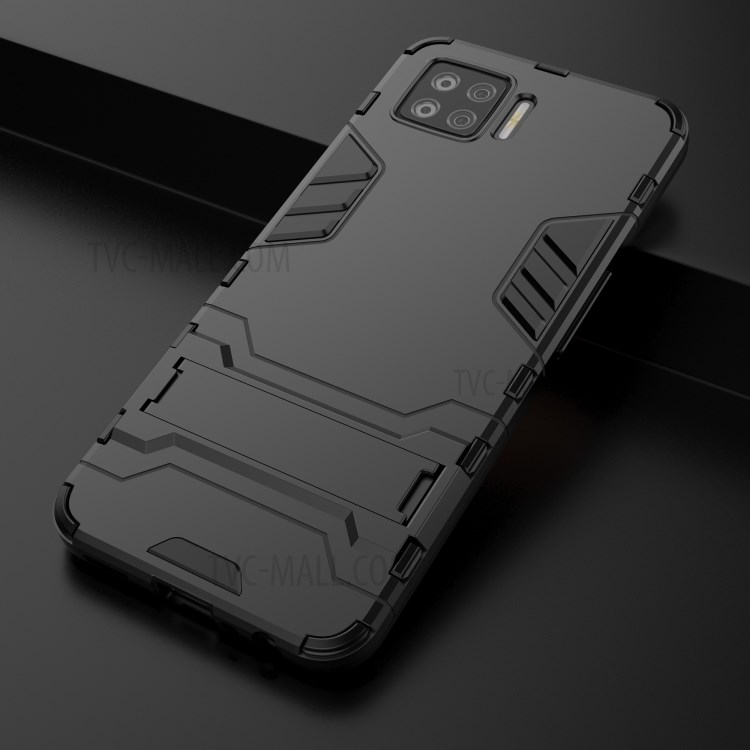 2 in 1 Mobile Phone PC + TPU Hybrid Phone Cover with Kickstand for Oppo F17 - Black-8