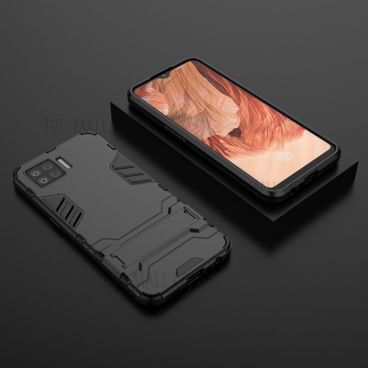 2 in 1 Mobile Phone PC + TPU Hybrid Phone Cover with Kickstand for Oppo F17 - Black-9