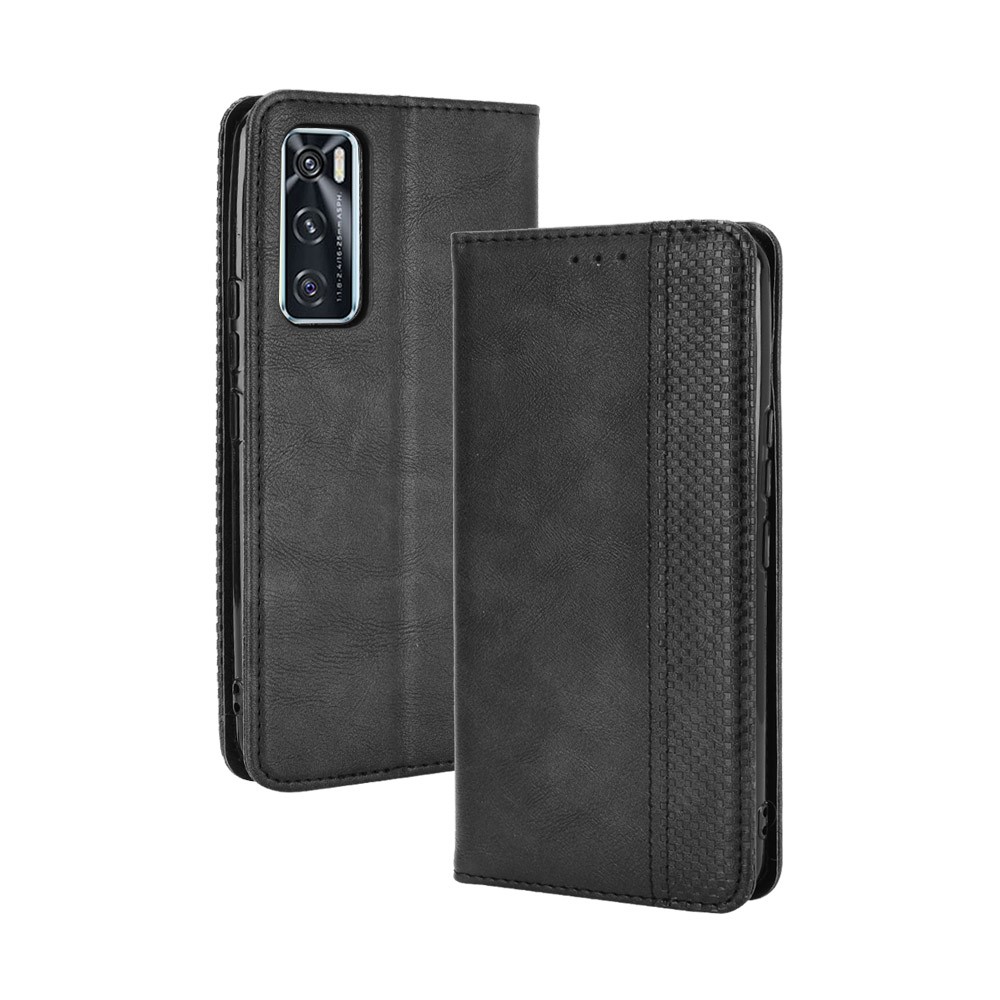 Magnetic Vintage Style Phone Case Wallet Stand Leather Cover for vivo V20 SE / vivo Y70 2020 - Black-7