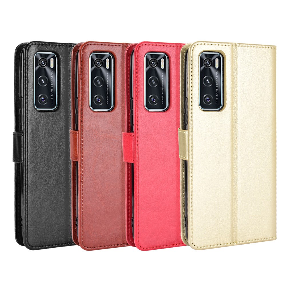 Crazy Horse Wallet Stand Leather Shell with Strap for vivo V20 SE / vivo Y70 2020 - Black-12