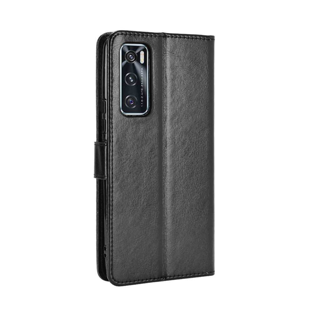 Crazy Horse Wallet Stand Leather Shell with Strap for vivo V20 SE / vivo Y70 2020 - Black-6