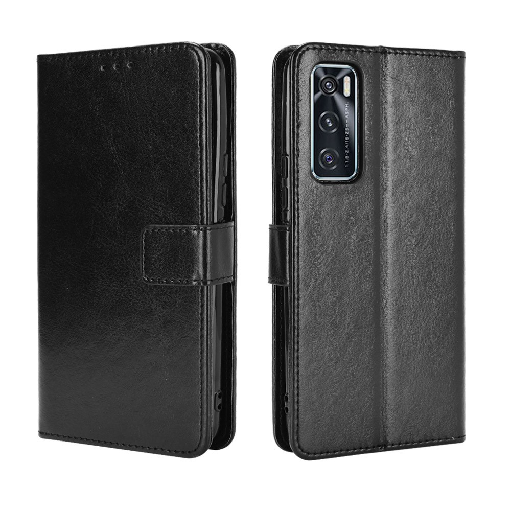 Crazy Horse Wallet Stand Leather Shell with Strap for vivo V20 SE / vivo Y70 2020 - Black-8