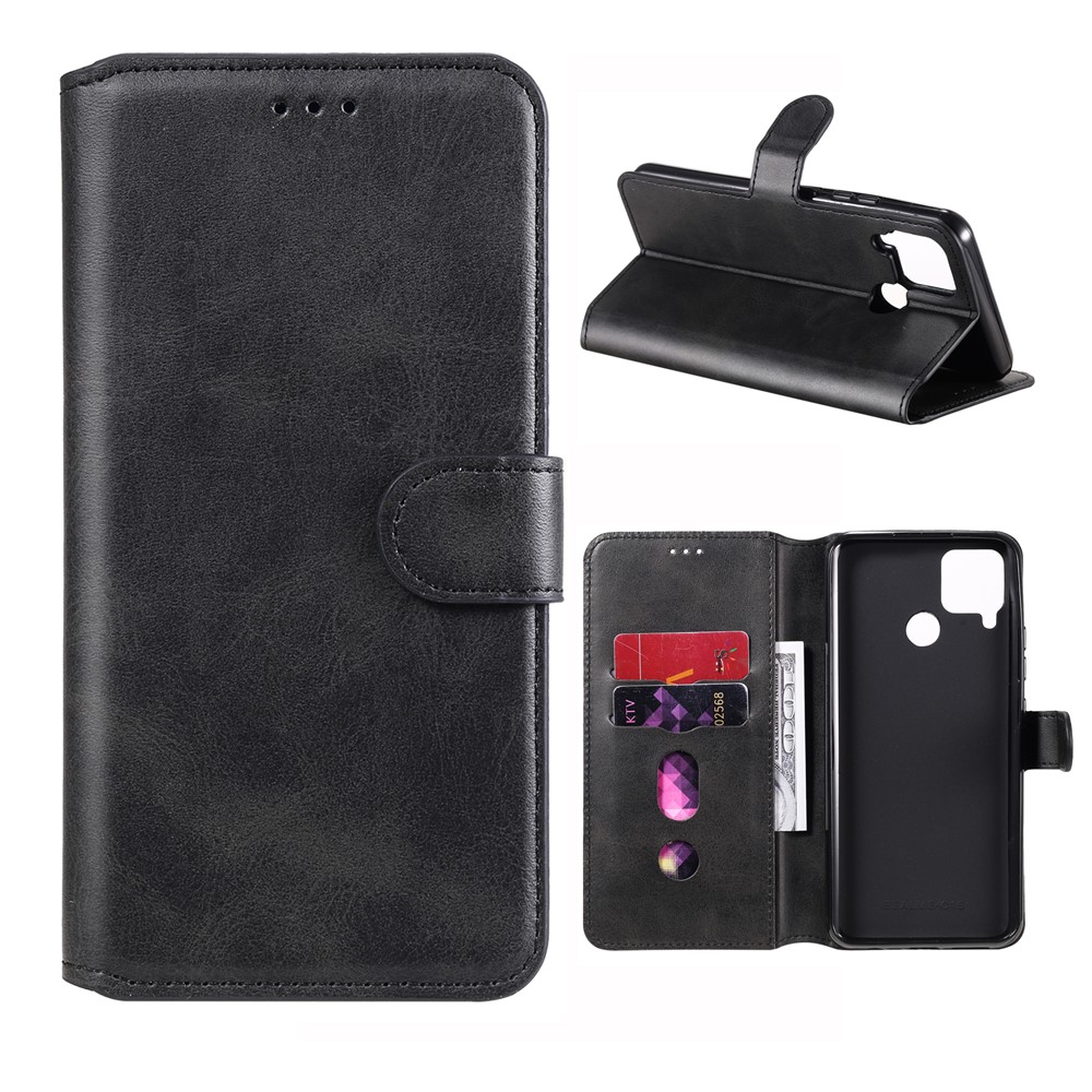 Classic Leather Wallet Stand Phone Flip Case for Realme C12 / Realme C15 - Black-1