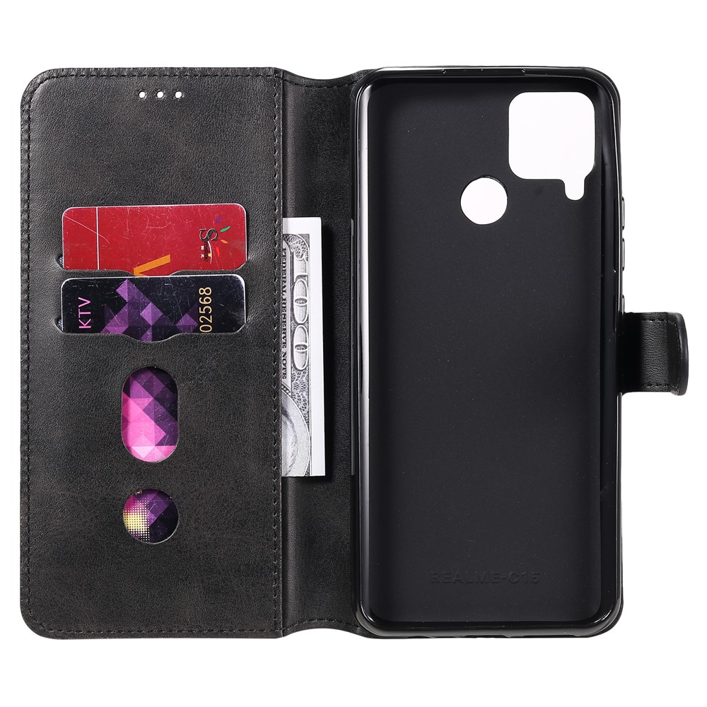 Classic Leather Wallet Stand Phone Flip Case for Realme C12 / Realme C15 - Black-9