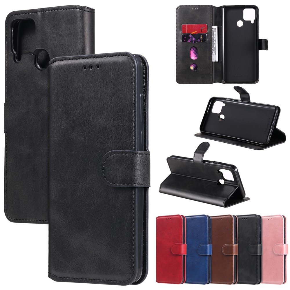 Classic Leather Wallet Stand Phone Flip Case for Realme C12 / Realme C15 - Black-2