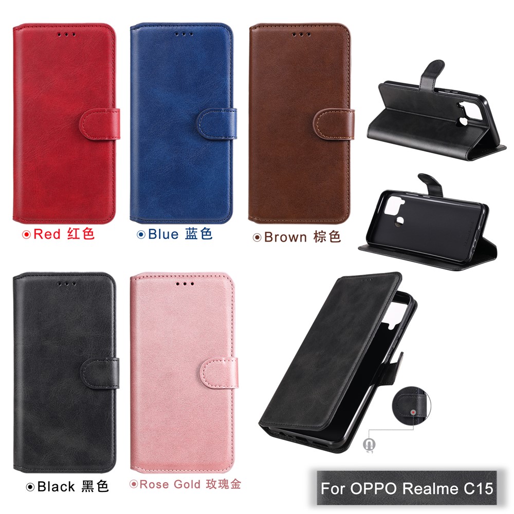 Classic Leather Wallet Stand Phone Flip Case for Realme C12 / Realme C15 - Black-17