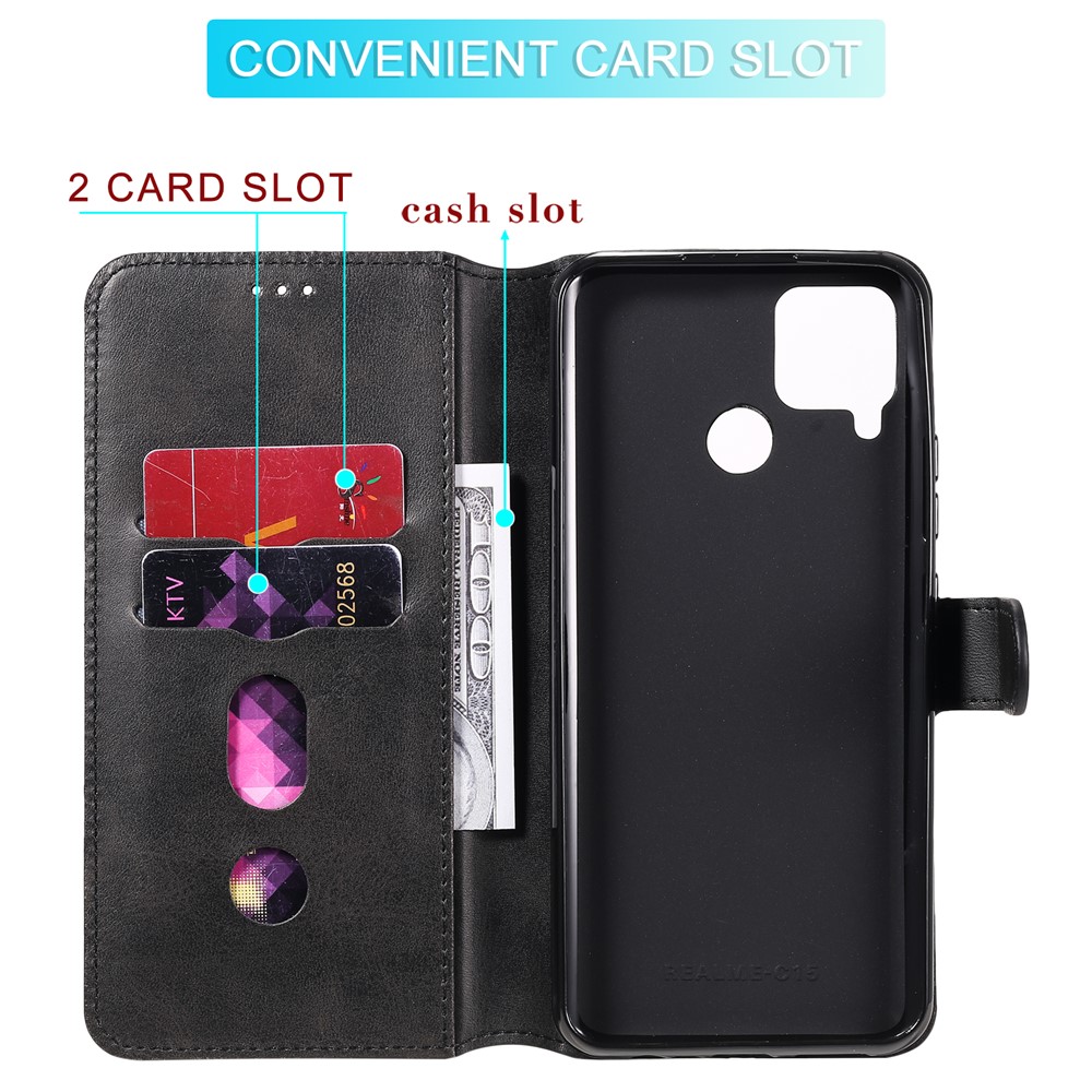 Classic Leather Wallet Stand Phone Flip Case for Realme C12 / Realme C15 - Black-5