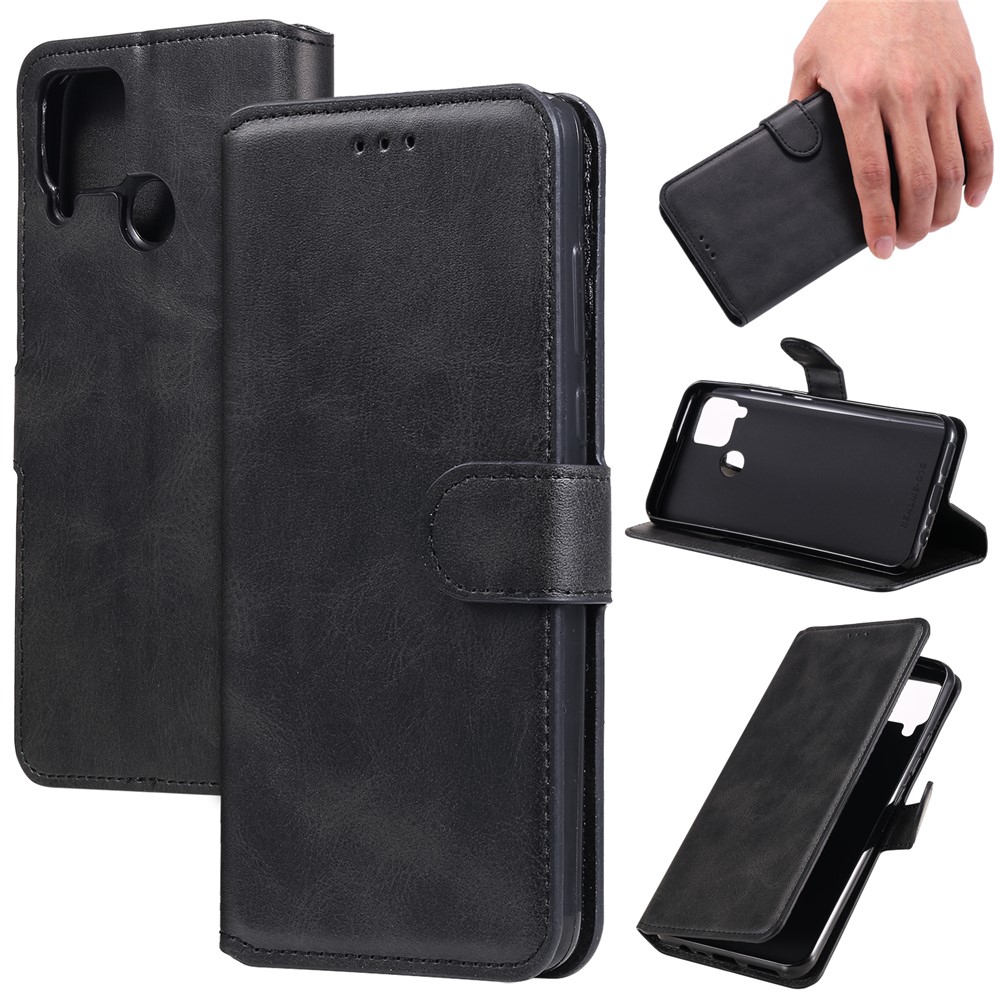 Classic Leather Wallet Stand Phone Flip Case for Realme C12 / Realme C15 - Black-6