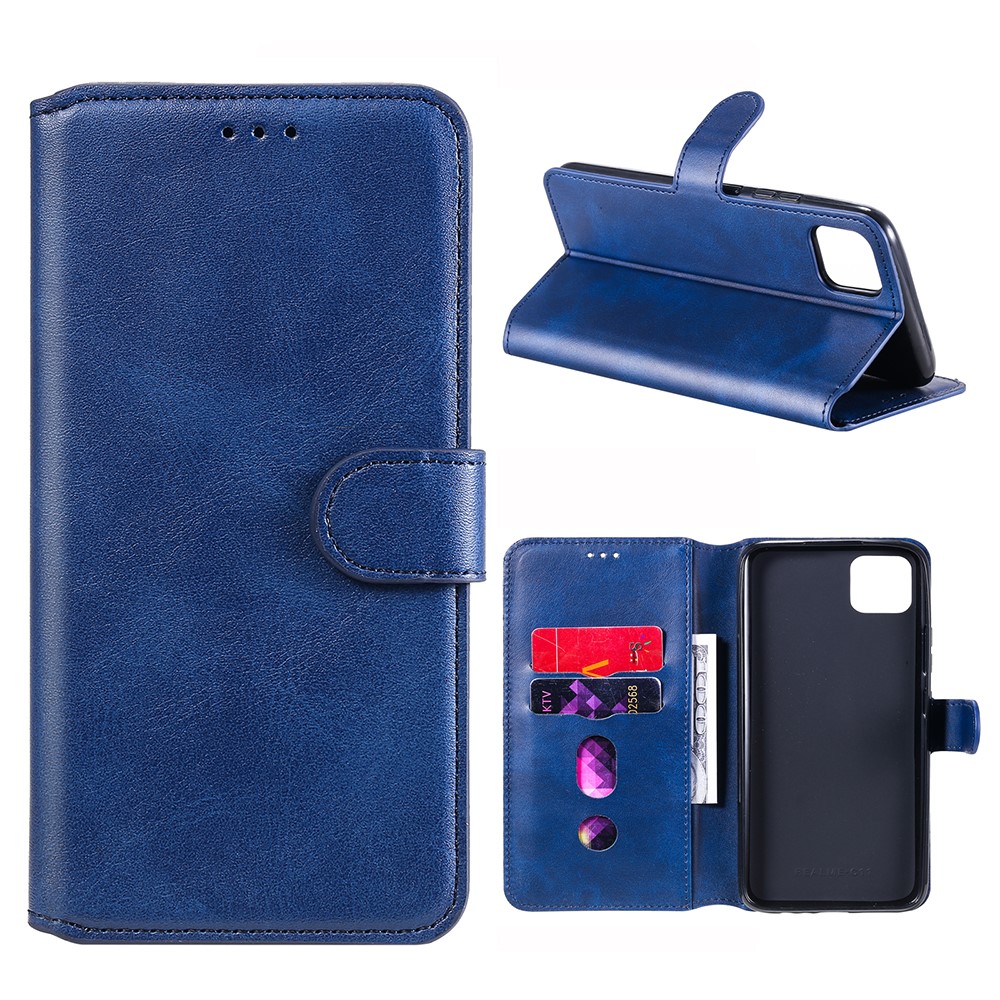 Classic Style Wallet + Stand Flip Leather Phone Case for Realme C11 - Blue-1