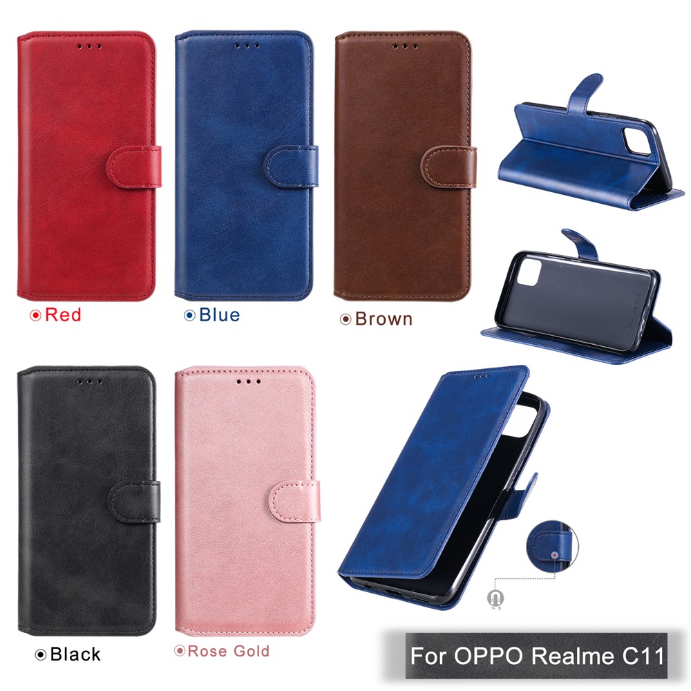 Classic Style Wallet + Stand Flip Leather Phone Case for Realme C11 - Blue-17